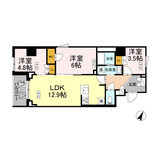 ロイジェント戸越銀座(3LDK+WIC[Br-type]：60.49㎡)の間取り画像