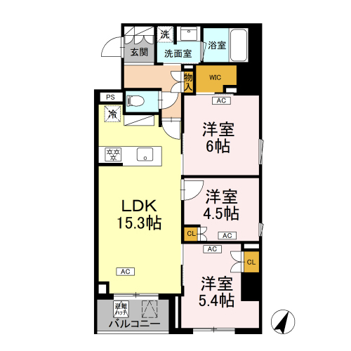 ロイジェント戸越銀座(3LDK+WIC[P3-type]：71.54㎡)の間取り画像