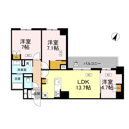 ロイジェント戸越銀座(3LDK[N-type]：71.55㎡)の間取り画像