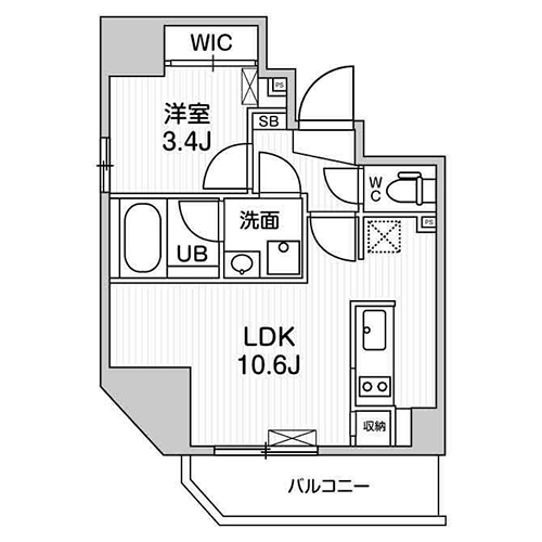 S-RESIDENCE入谷alesia(1LDK[Aタイプ]：34.04㎡)の間取り画像
