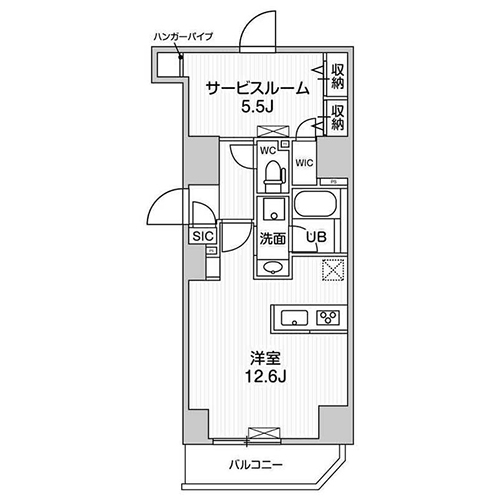S-RESIDENCE入谷alesia(1SR+WIC+SIC[Bタイプ]：43.29㎡)の間取り画像