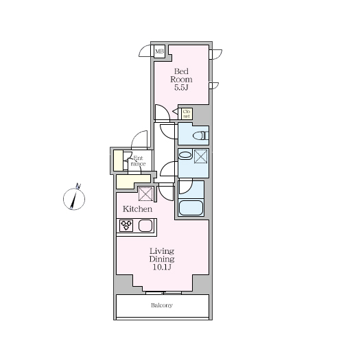 S-RESIDENCE板橋大山clair(1LDK[Hタイプ]：43.41㎡)の間取り画像