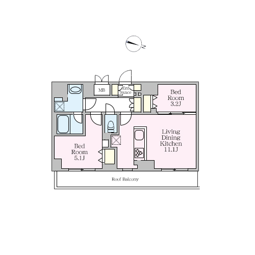 S-RESIDENCE板橋大山clair(2LDK[K1タイプ]：47.34㎡)の間取り画像