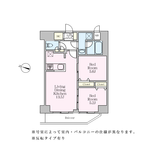 S-RESIDENCE板橋大山clair(2LDK[Lタイプ]：55.40㎡)の間取り画像