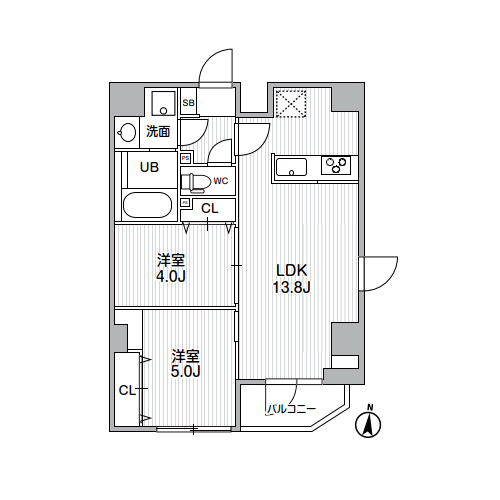 S-RESIDENCE亀戸balm(2LDK[Gタイプ]：49.14㎡)の間取り画像