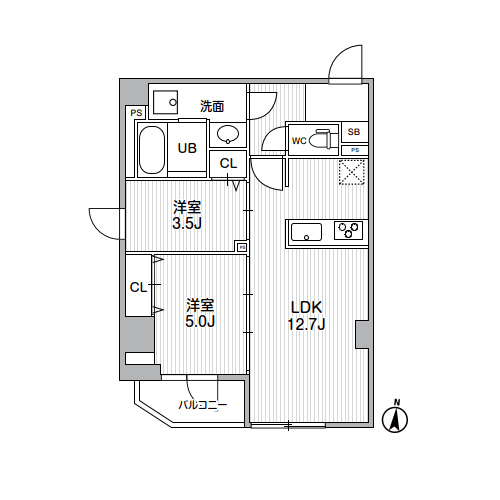 S-RESIDENCE亀戸balm(2LDK[Hタイプ]：49.72㎡)の間取り画像