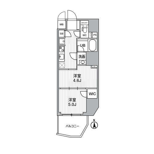S-RESIDENCE蔵前balm(2K[B-type]：33.68㎡)の間取り画像