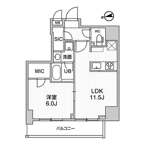 S-RESIDENCE新御徒町chiaro(1DK+WIC+SIC[Bタイプ]：40.63㎡)の間取り画像