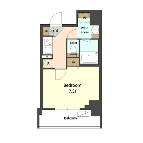S-RESIDENCE新宿早稲田アヴェリス(1K[Dタイプ]：26.02㎡)の間取り画像