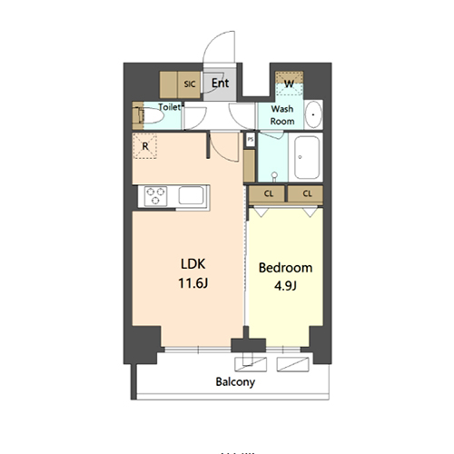 S-RESIDENCE新宿早稲田アヴェリス(1LDK[Bタイプ]：39.79㎡)の間取り画像