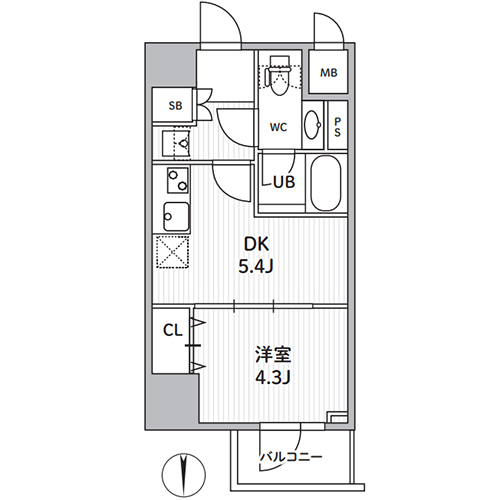 S-RESIDENCE住吉aquacht(1DK[D-type]：27.30㎡)の間取り画像