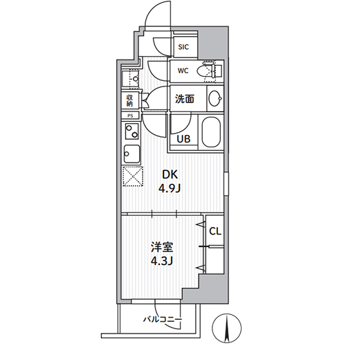 S-RESIDENCE住吉aquacht(1DK+SIC[B-type]：27.99㎡)の間取り画像