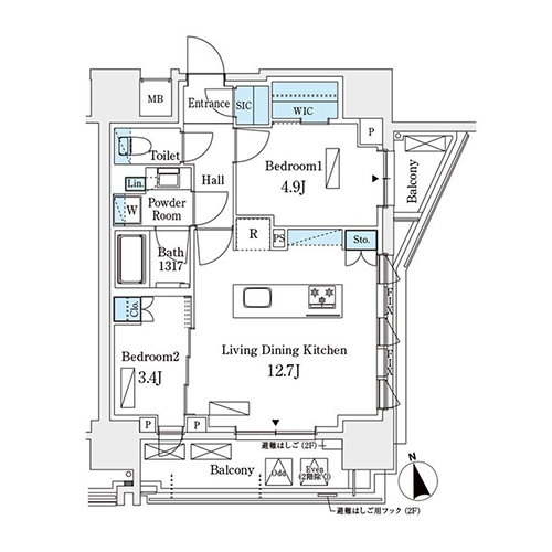 シーズンフラッツ浅草六丁目(2LDK+WIC+SIC[Dタイプ]：50.59㎡)の間取り画像