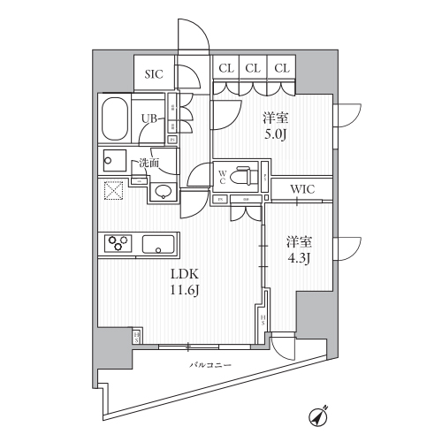 シーズンフラッツ大井町(1LDK+S[北Eタイプ]：51.02㎡)の間取り画像