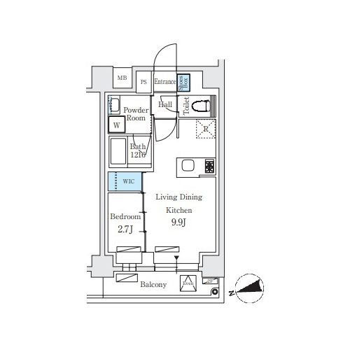 シーズンフラッツ大森北三丁目(1LDK+WIC[A1タイプ]：33.02㎡)の間取り画像