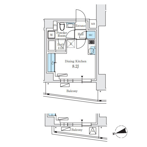 シーズンフラッツ大森北三丁目(1R+SIC[Cタイプ]：25.21㎡)の間取り画像