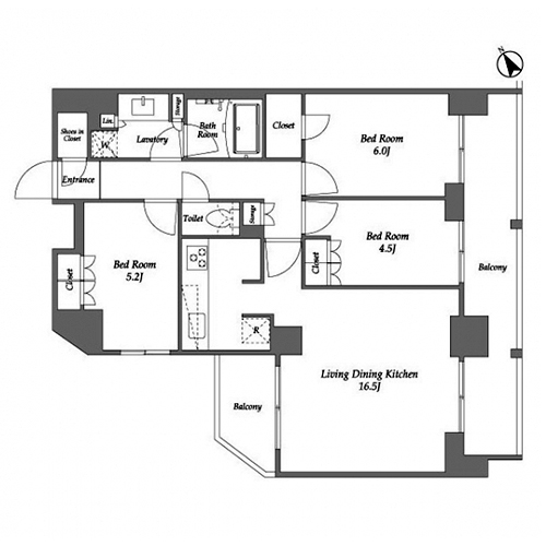 シーズンフラッツ大森西(3LDK[Rタイプ]：73.34㎡)の間取り画像
