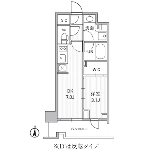 シーズンフラッツ両国サウス(1DK[Dタイプ]：27.66㎡)の間取り画像