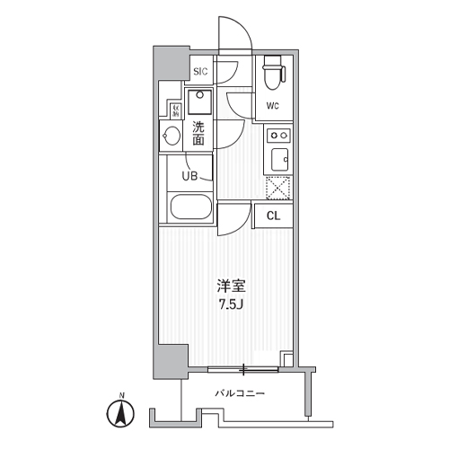 シーズンフラッツ両国サウス(1K[Eタイプ]：25.84㎡)の間取り画像