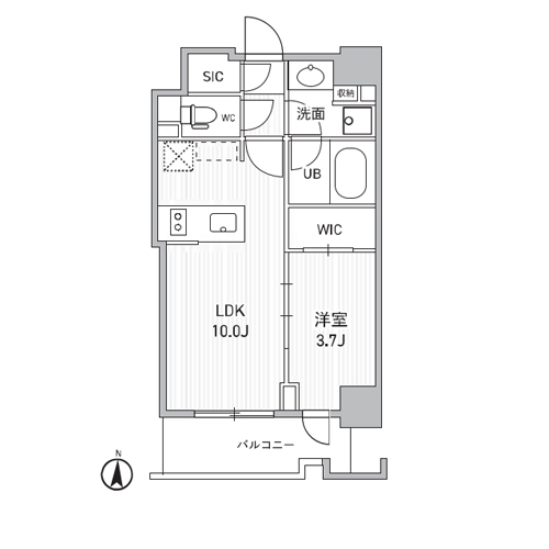 シーズンフラッツ両国サウス(1LDK[Cタイプ]：34.86㎡)の間取り画像