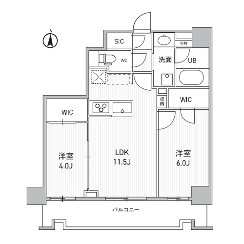 シーズンフラッツ両国サウス(2LDK[Gタイプ]：50.91㎡)の間取り画像