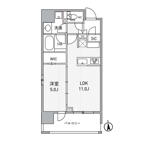 シーズンフラッツ新御徒町イースト(1LDK[Cタイプ]：40.62㎡)の間取り画像