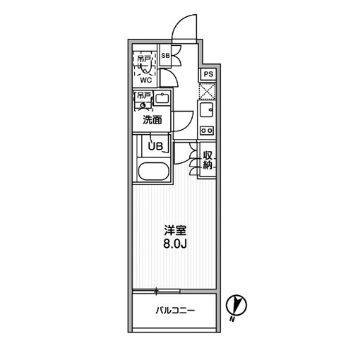 シーズンフラッツ新大塚(1K[Hタイプ]：26.25㎡)の間取り画像