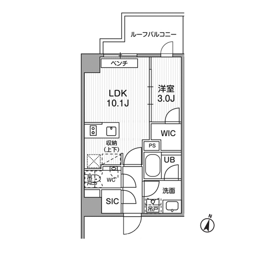 シーズンフラッツ新大塚(1LDK[M2タイプ]：35.91㎡)の間取り画像