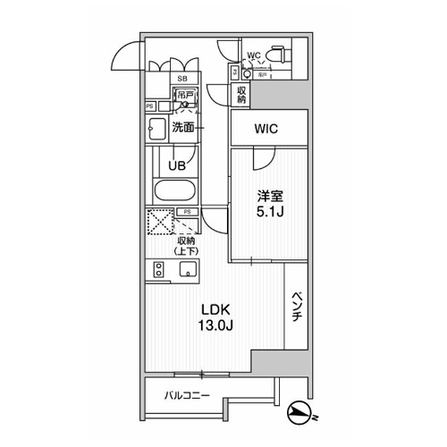 シーズンフラッツ新大塚(1LDK[Lタイプ]：51.00㎡)の間取り画像