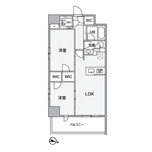 シーズンフラッツ新大塚(2LDK[Aタイプ]：53.40㎡)の間取り画像