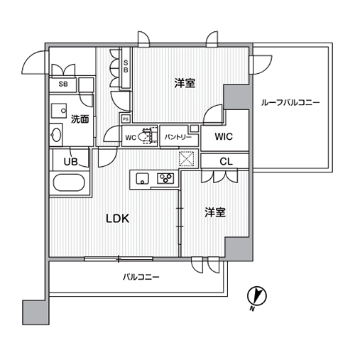 シーズンフラッツ新大塚(2LDK[Kタイプ]：57.35㎡)の間取り画像