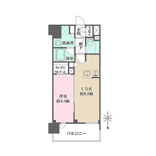 シーズンフラッツ杉並井草(1LDK[B1タイプ]：33.20㎡)の間取り画像