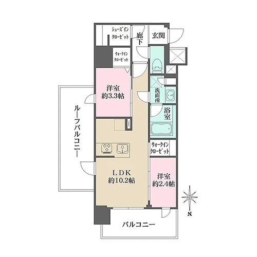 シーズンフラッツ杉並井草(2LDK[Cタイプ]：42.07㎡)の間取り画像