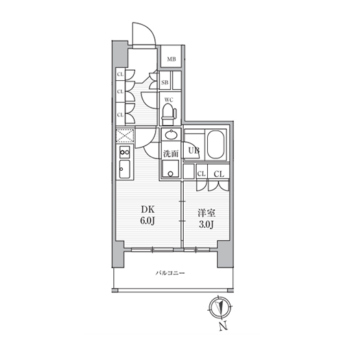シーズンフラッツ上野稲荷町(1DK[Bタイプ]：27.03㎡)の間取り画像