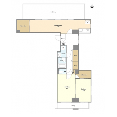 シェル中野弥生町(Nタイプ：2LDK［71.77㎡］)の間取り画像