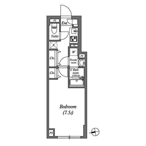 ソラシアレジデンス荻窪Ⅱ(1K：24.73㎡)の間取り画像