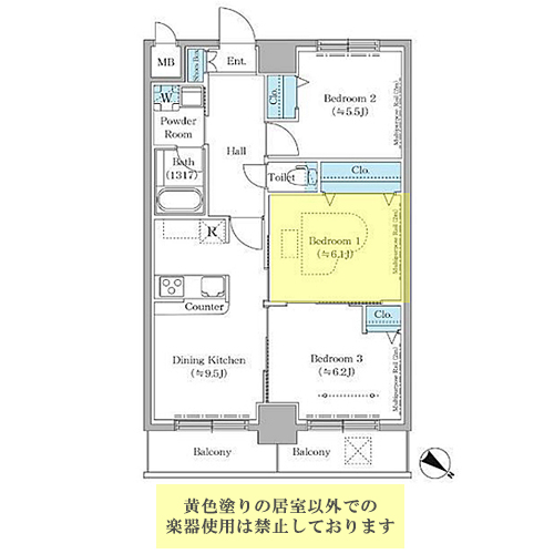 ステラテラス(3DK[Gタイプ]：63.21㎡)の間取り画像