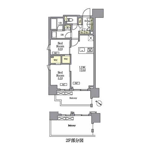 テラス神田猿楽町(2LDK[A-type]：50.01㎡)の間取り画像