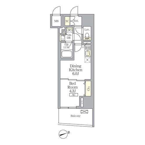 テラス北千住(1DK[Aタイプ]：30.18㎡)の間取り画像