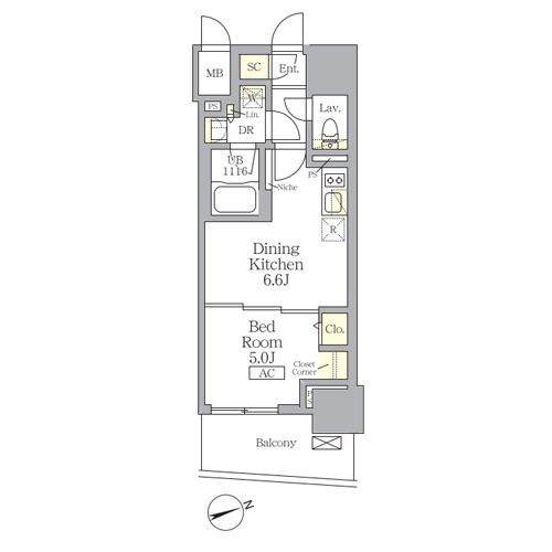 テラス北千住(1DK[Cタイプ]：30.30㎡)の間取り画像