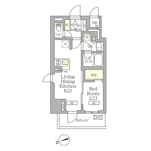 テラス北千住(1LDK[Fタイプ]：30.03㎡)の間取り画像