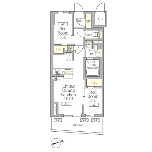 テラス北千住(2LDK[Bタイプ]：40.05㎡)の間取り画像