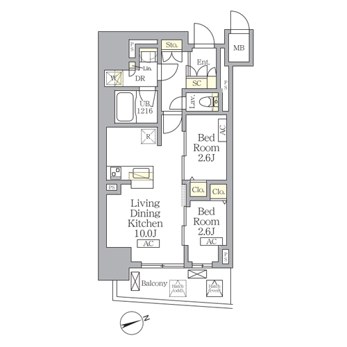 テラス北千住(2LDK[Dタイプ]：40.19㎡)の間取り画像