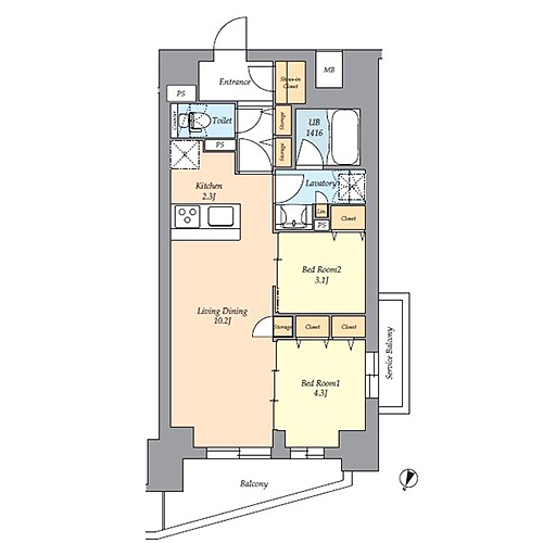 テラス荻窪(2LDK+SIC：50.13㎡)の間取り画像