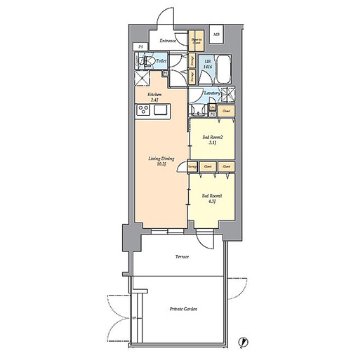 テラス荻窪(2LDK+SIC：50.13㎡)の間取り画像