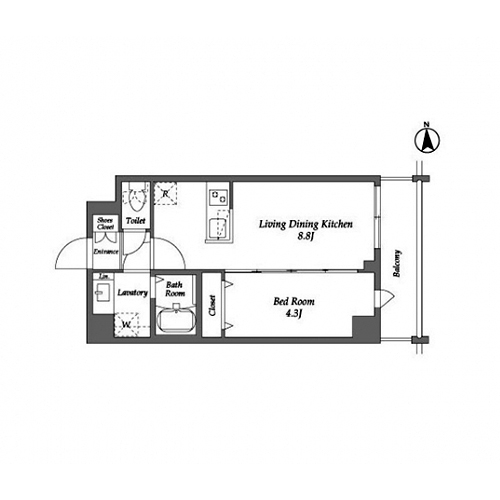ザ・グラヴィティ新宿(1LDK[Qタイプ]：31.04㎡)の間取り画像