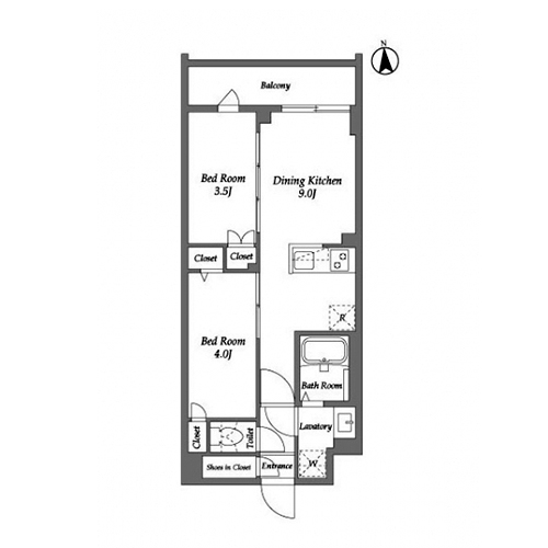 ザ・グラヴィティ新宿(2DK[Hタイプ]：37.32㎡)の間取り画像