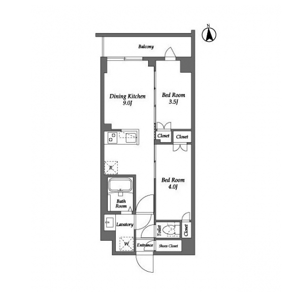 ザ・グラヴィティ新宿(2DK[Gタイプ]：37.45㎡)の間取り画像