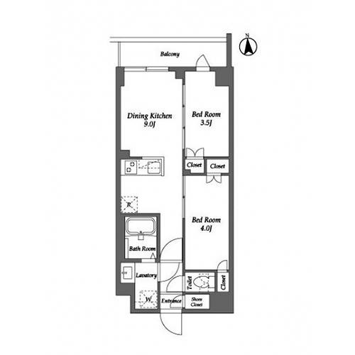 ザ・グラヴィティ新宿(2DK[Jタイプ]：37.45㎡)の間取り画像