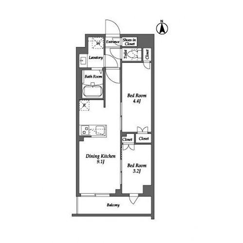 ザ・グラヴィティ新宿(2DK[Mタイプ]：37.90㎡)の間取り画像